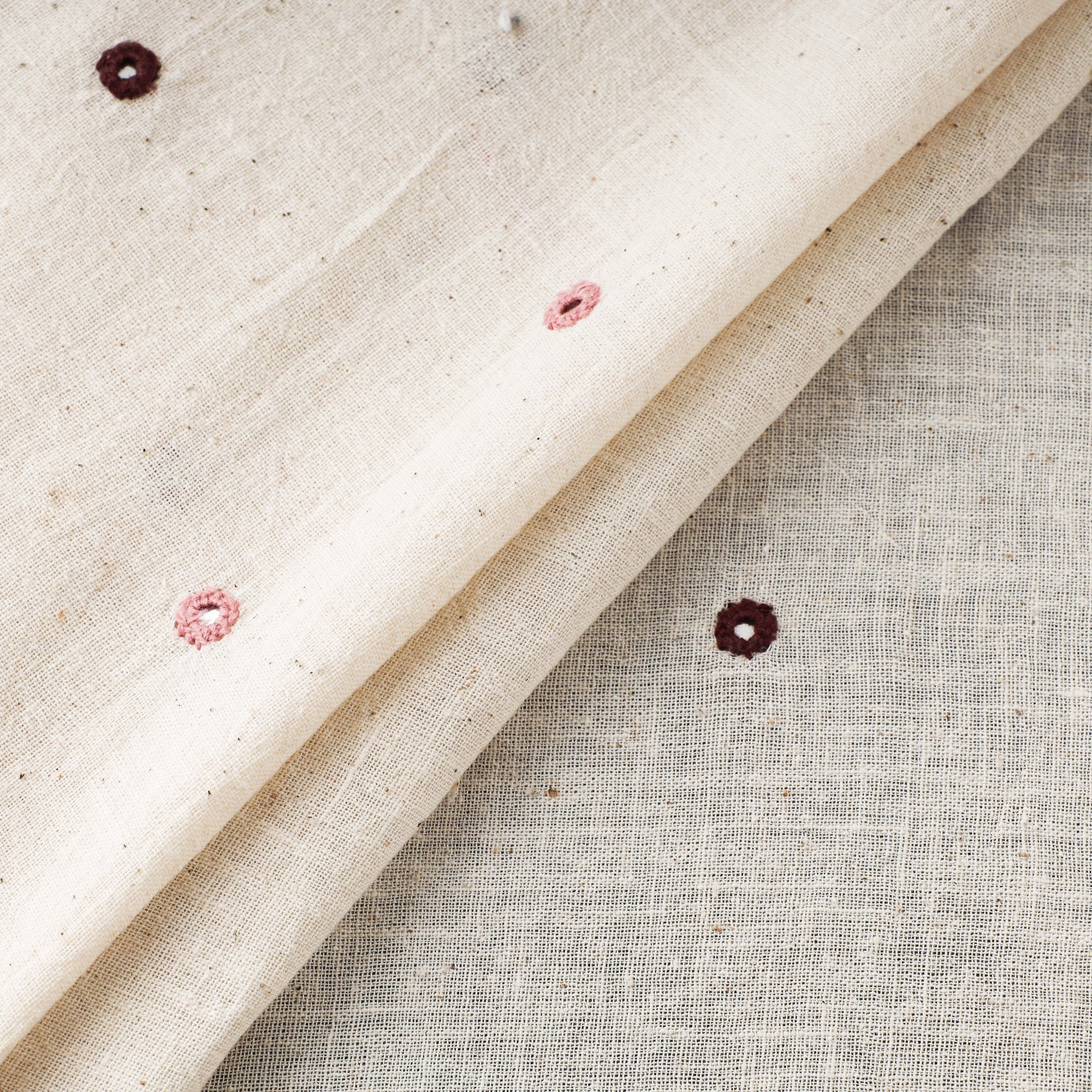  White Handloom Mirror Work Organic Kala Cotton Fabric