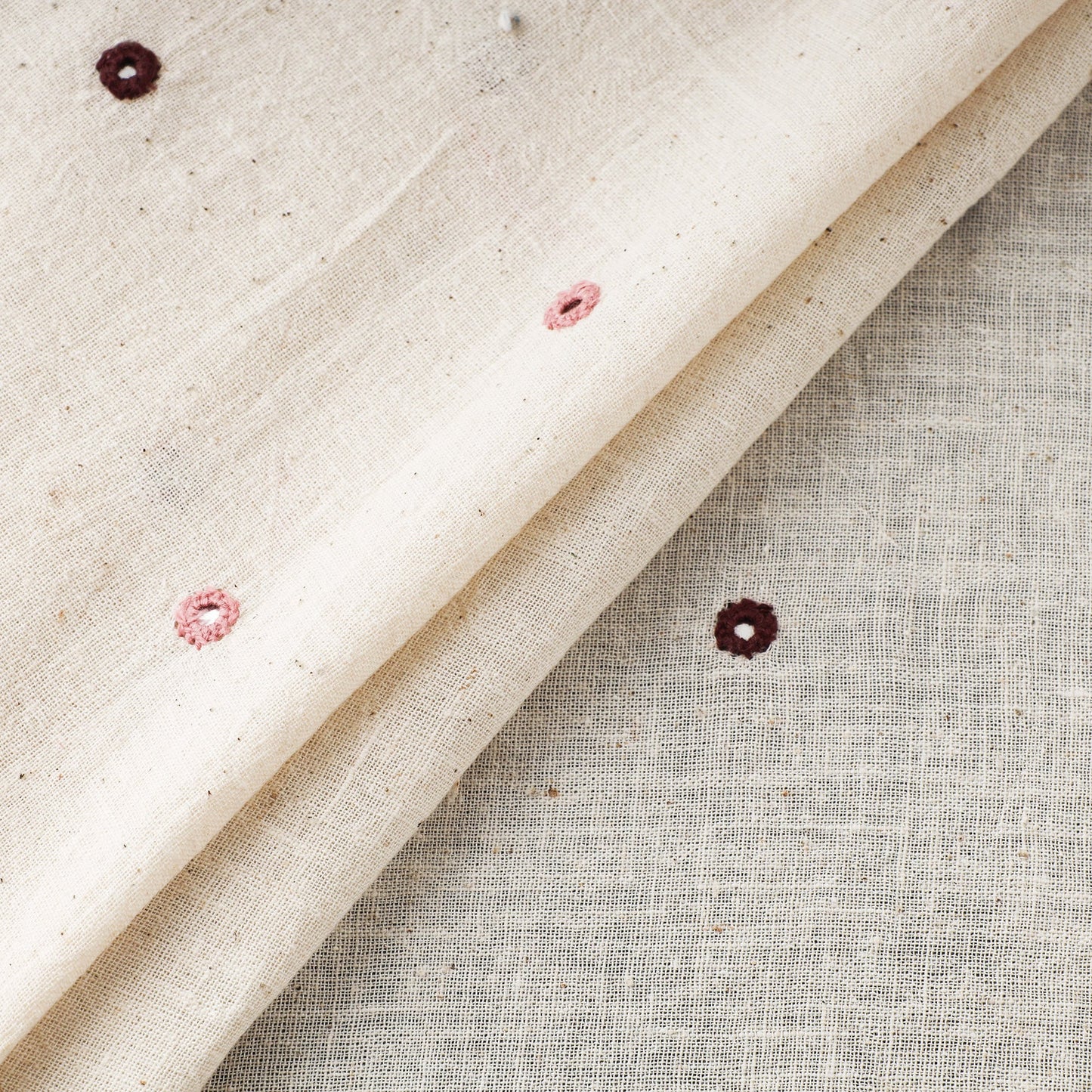  White Handloom Mirror Work Organic Kala Cotton Fabric