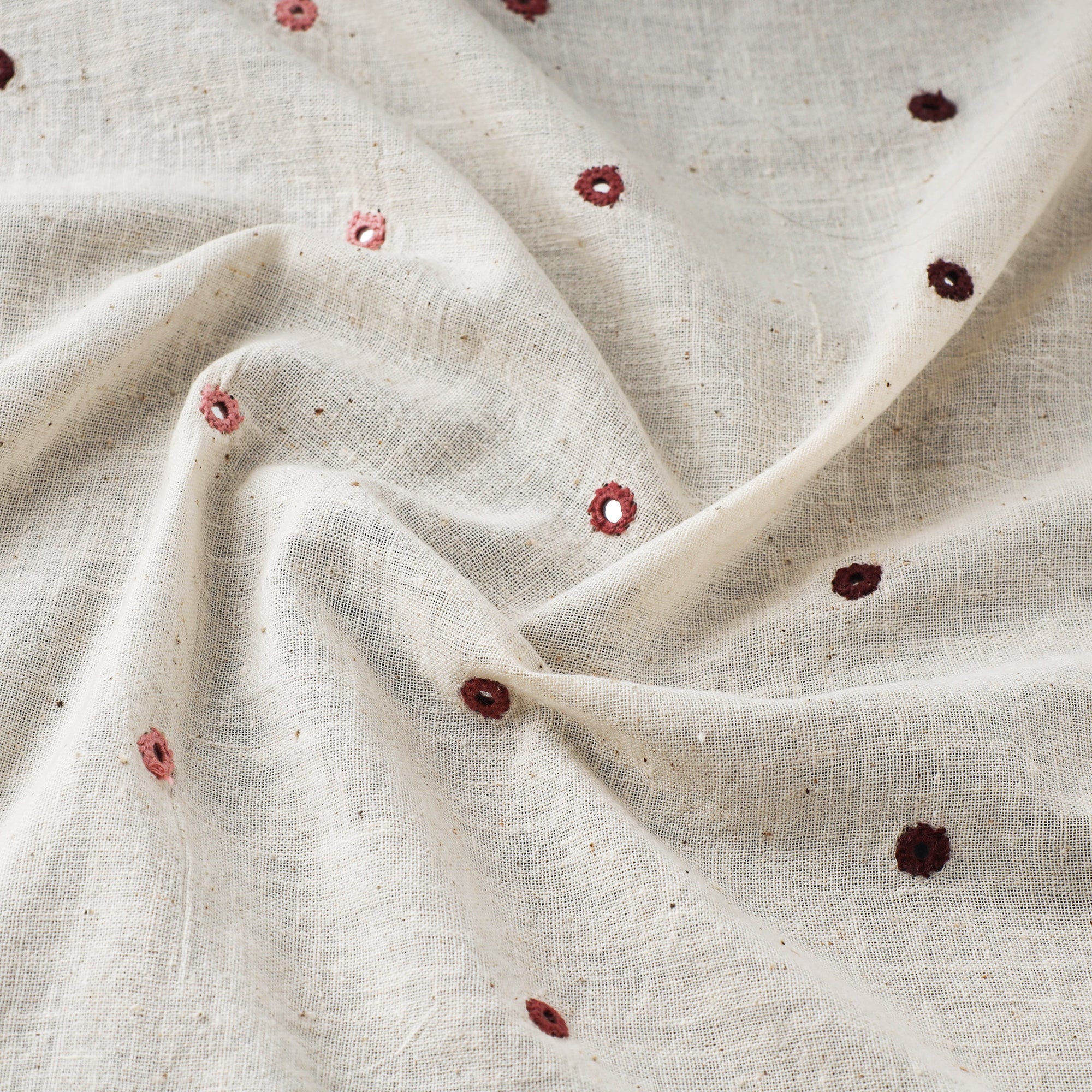  White Handloom Mirror Work Organic Kala Cotton Fabric