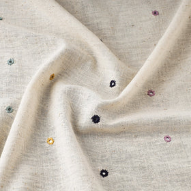  White Handloom Mirror Work Organic Kala Cotton Fabric