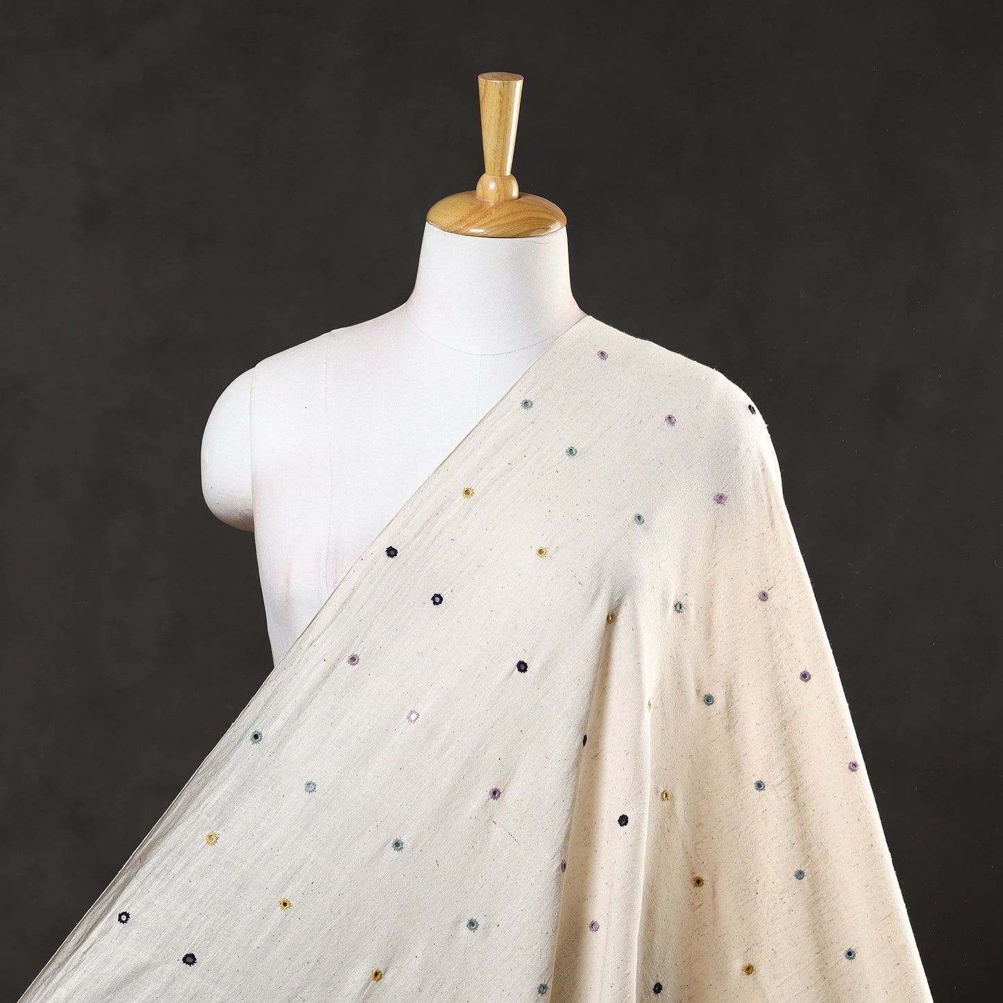  White Handloom Mirror Work Organic Kala Cotton Fabric