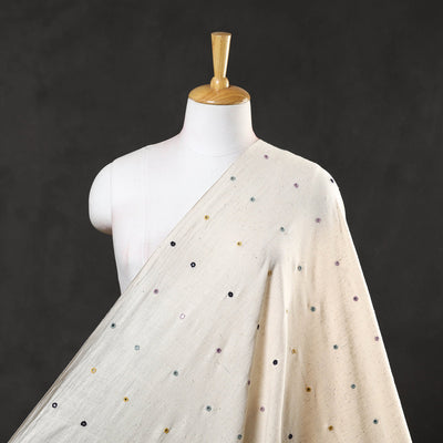  White Handloom Mirror Work Organic Kala Cotton Fabric