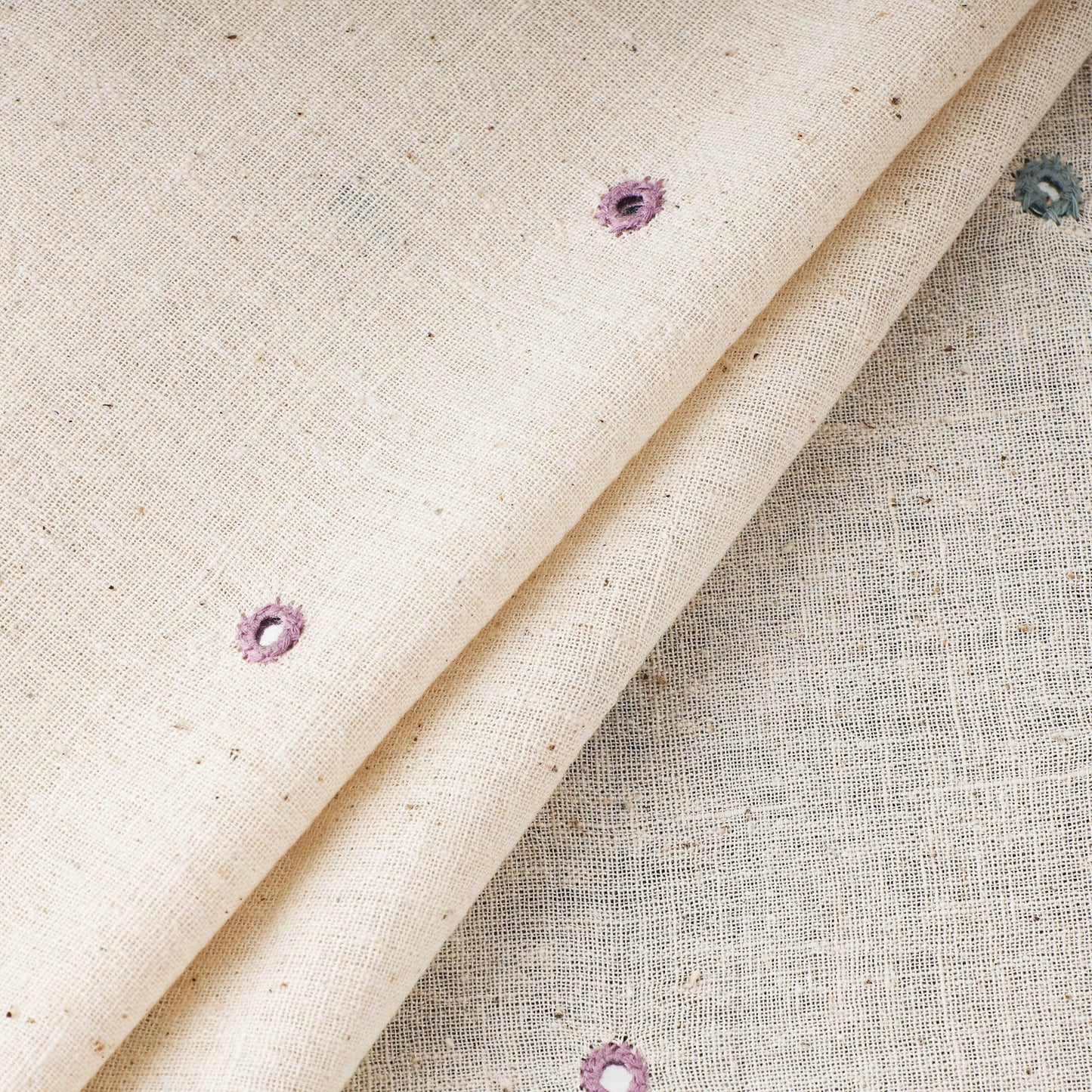  White Handloom Mirror Work Organic Kala Cotton Fabric