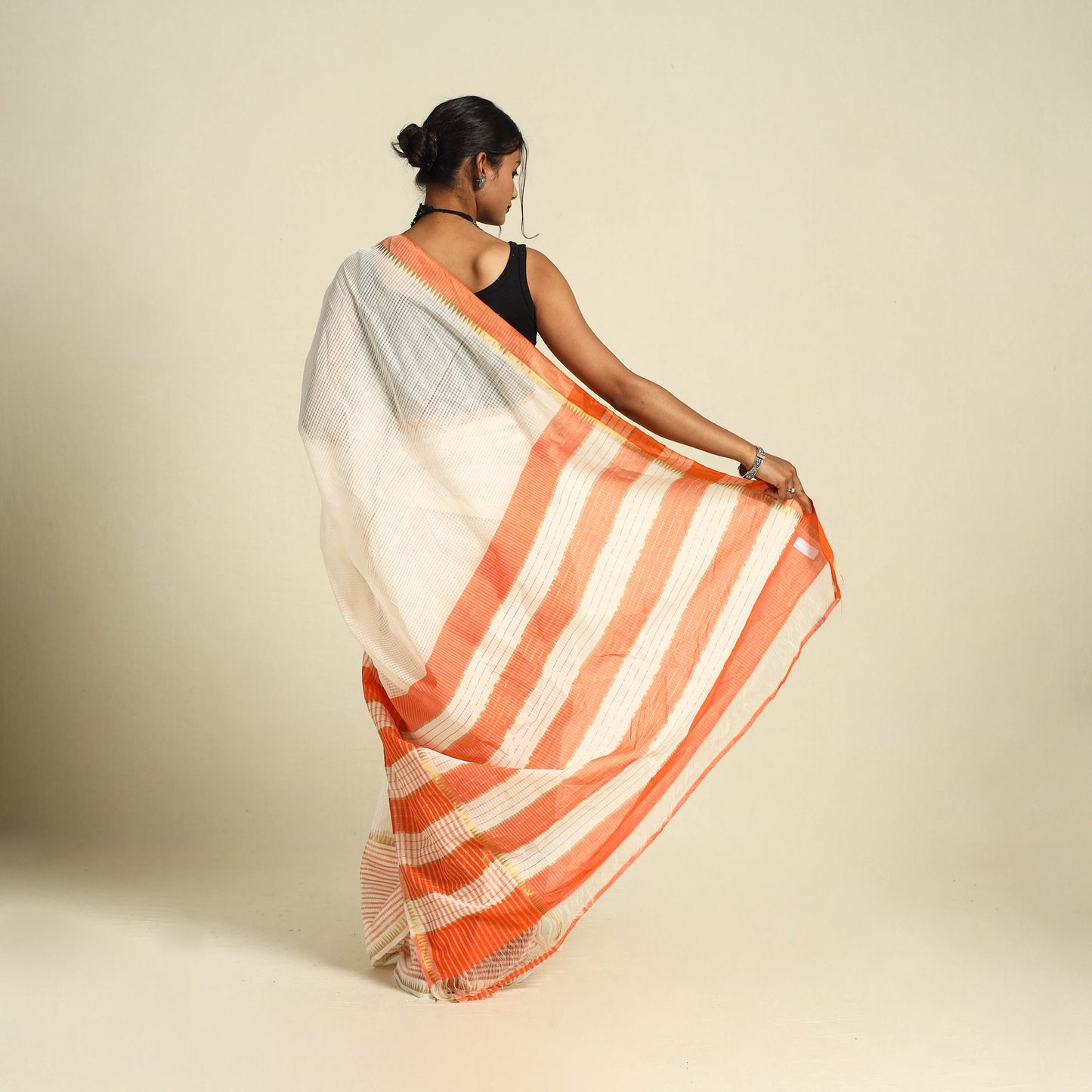 Handloom Missing Checks Cotton Off White Mangalagiri Saree