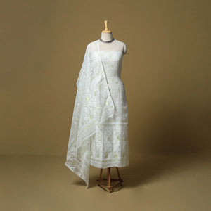 White - handloom phulia jamdani silk cotton 2pc unstitched