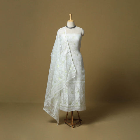 White - handloom phulia jamdani silk cotton 2pc unstitched