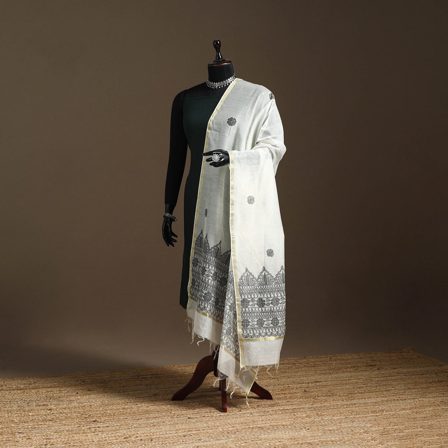 Handloom silk cotton handpainted madhubani dupatta 01