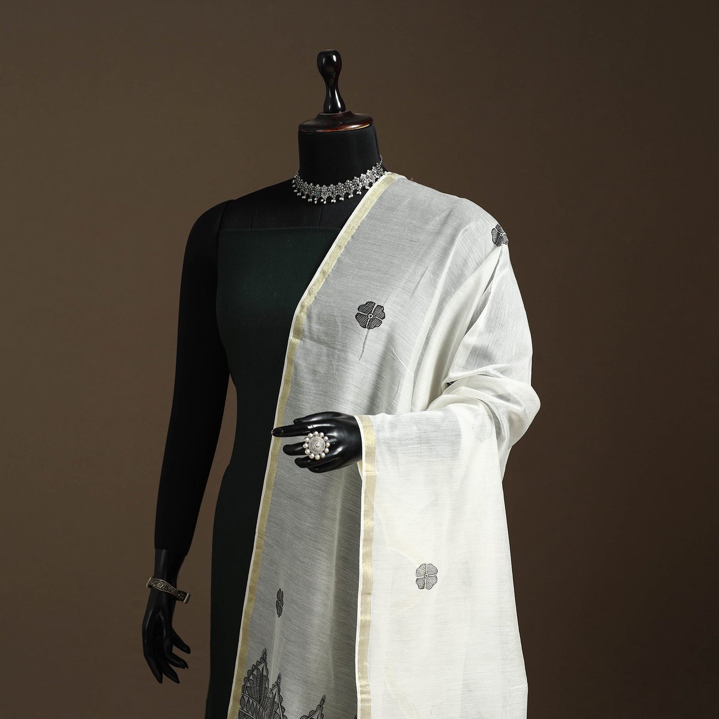 Handloom silk cotton handpainted madhubani dupatta 01