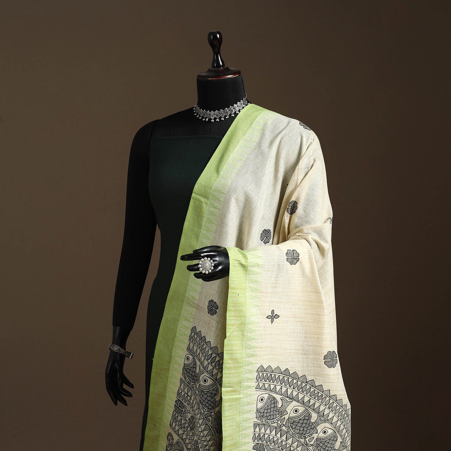 Handloom silk cotton handpainted madhubani dupatta 06