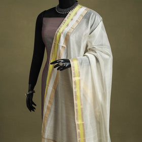 White - handloom silk cotton maheshwari dupatta 07