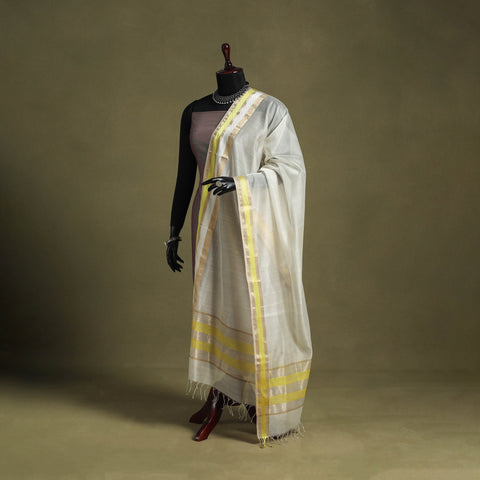 White - handloom silk cotton maheshwari dupatta 07