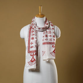 White - handloom tussar silk bengal kantha work stole 05