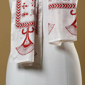 White - handloom tussar silk bengal kantha work stole 05