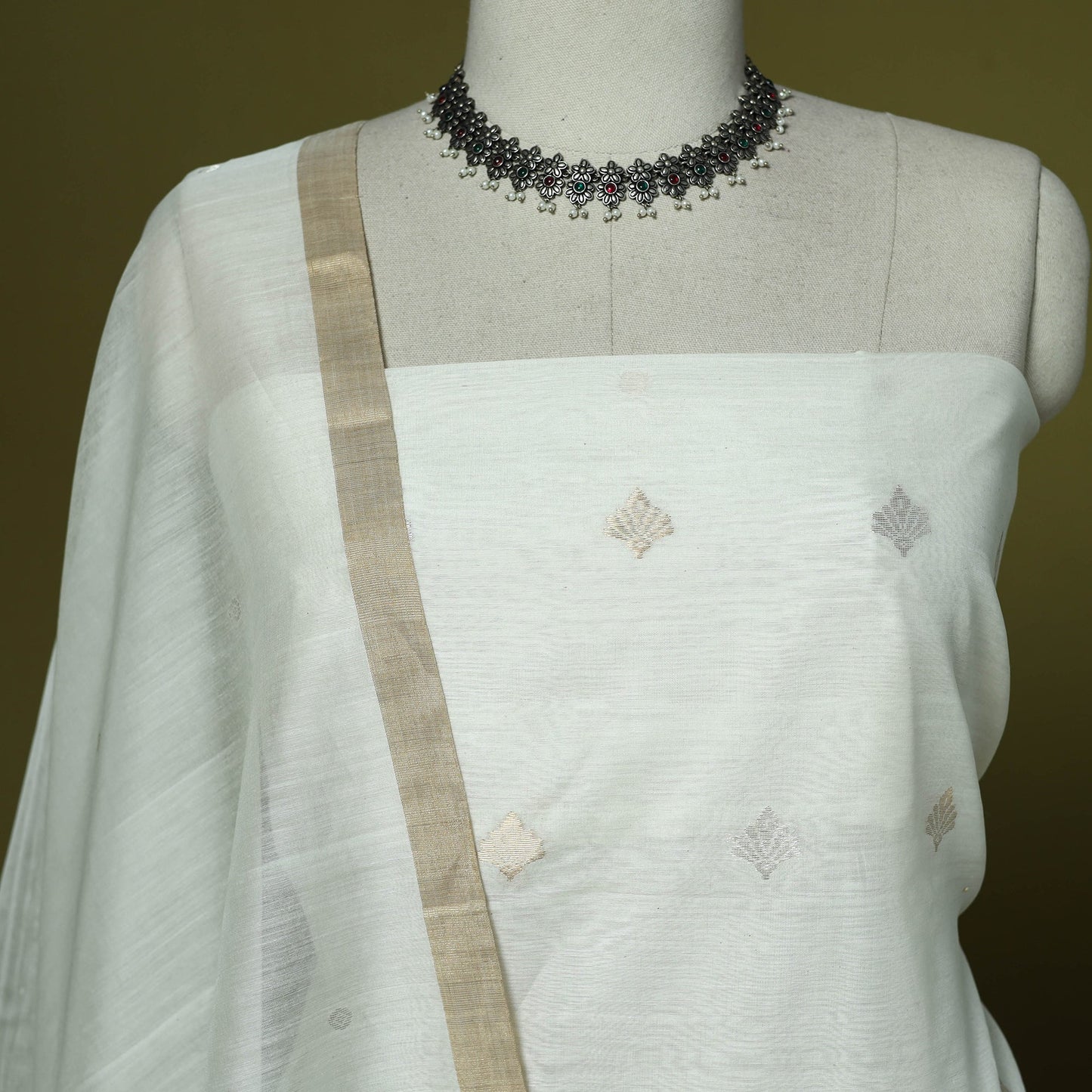 Handloom zari buti chanderi silk 2pc unstitched dress