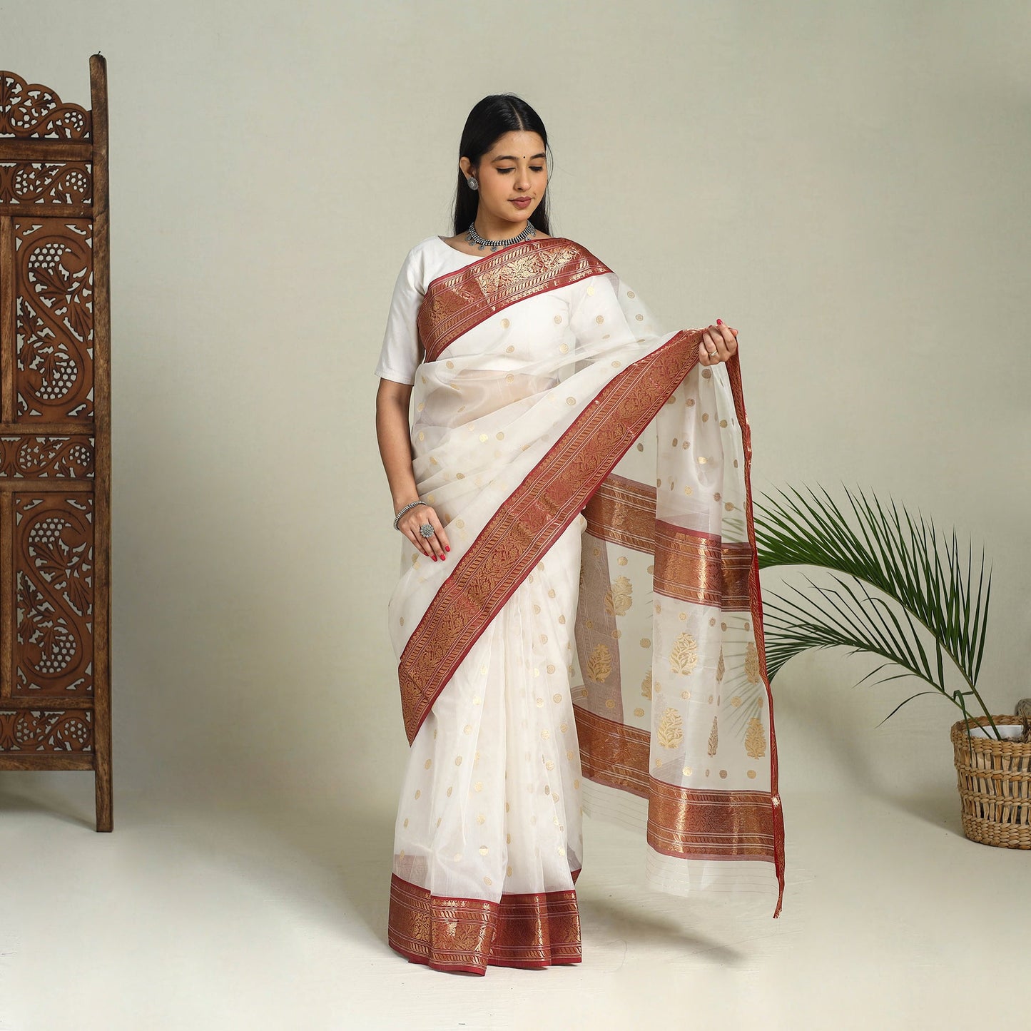 Buy Handloom Zari Work Chanderi Katan Silk Saree