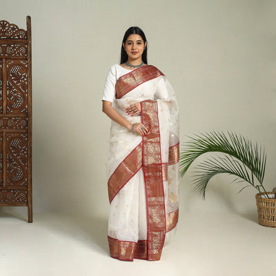 Buy Handloom Zari Work Chanderi Katan Silk Saree