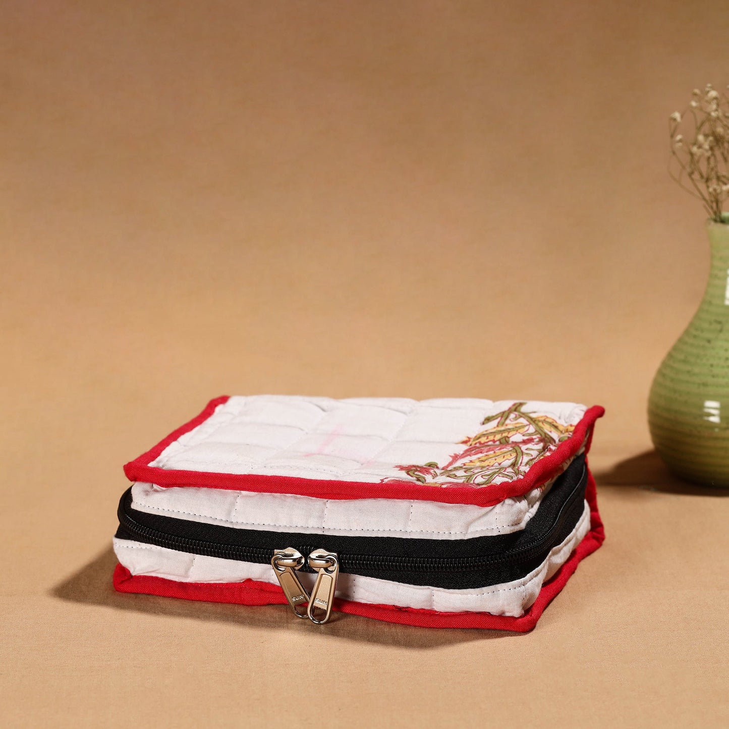 White Handmade Cotton Jewelry Organizer Bag for Travel