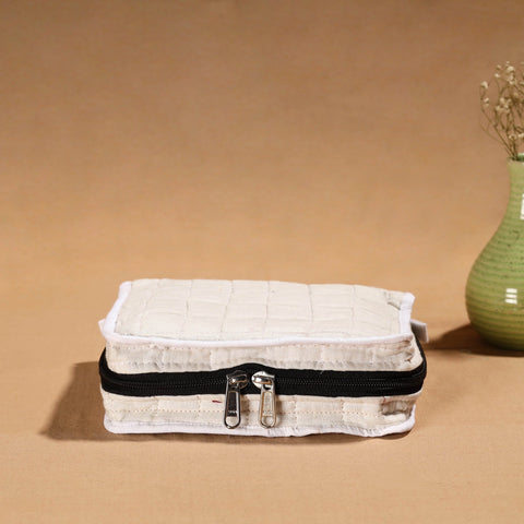 White Handmade Cotton Jewelry Organizer Bag for Travel 
