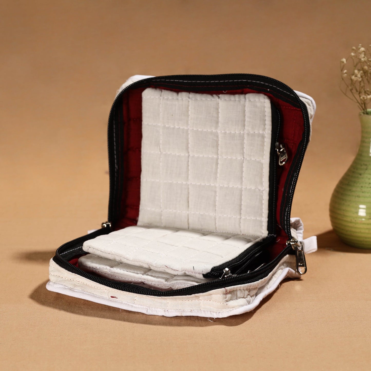 White Handmade Cotton Jewelry Organizer Bag for Travel 