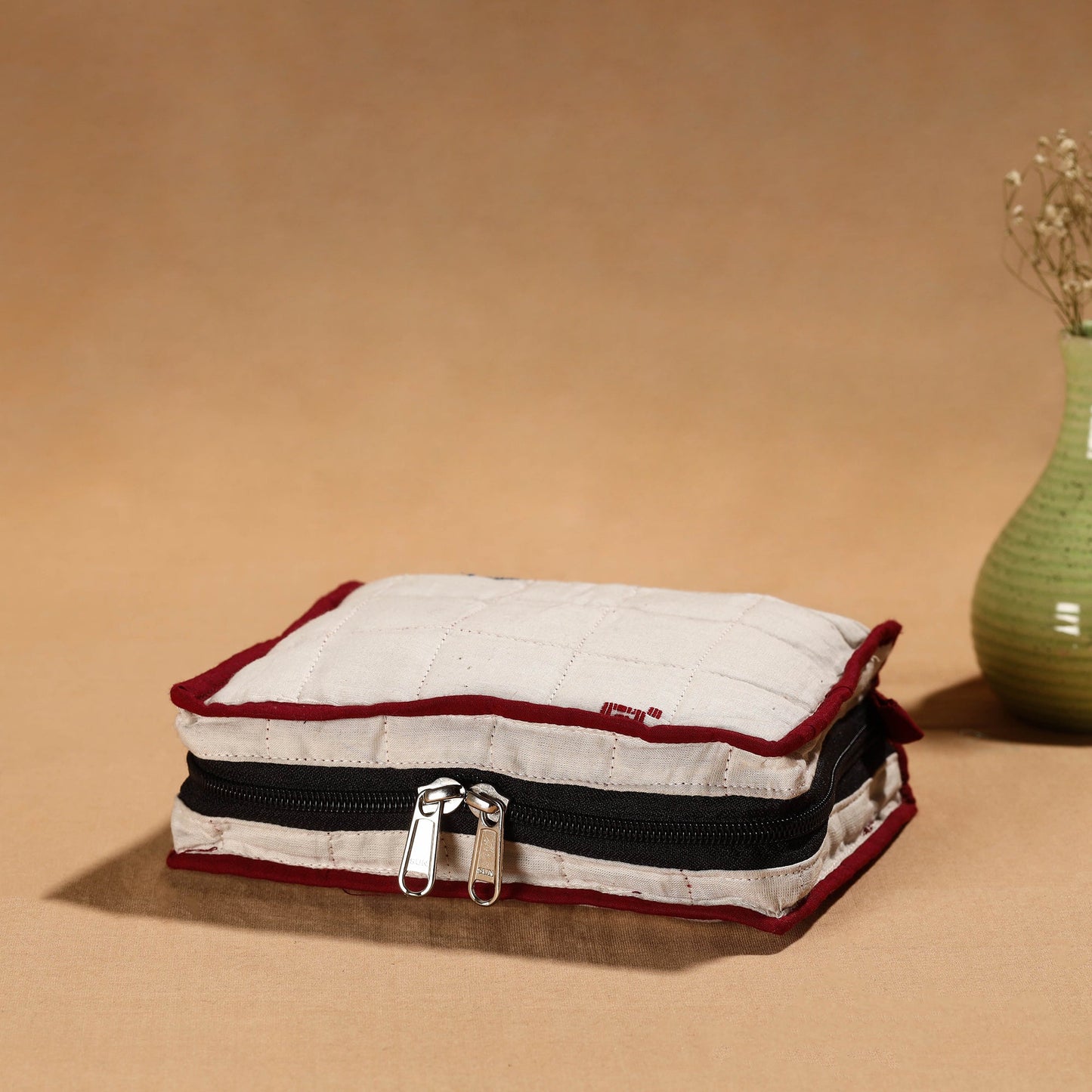 White Handmade Cotton Jewelry Organizer Bag for Travel 