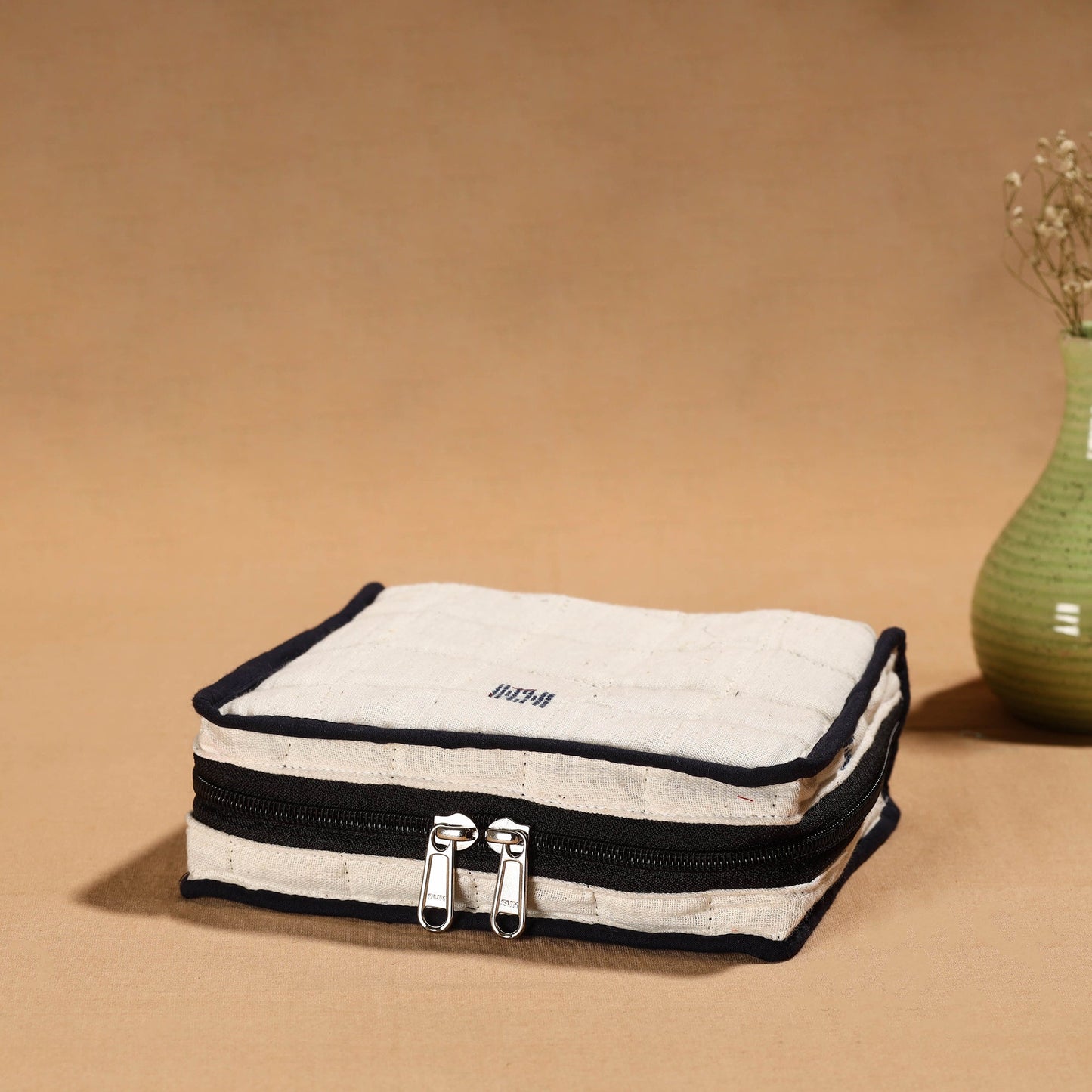 White Handmade Cotton Jewelry Organizer Bag for Travel