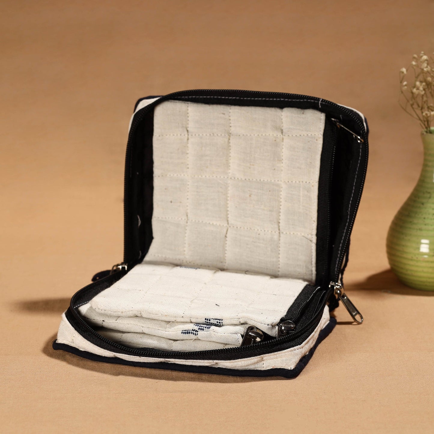 White Handmade Cotton Jewelry Organizer Bag for Travel