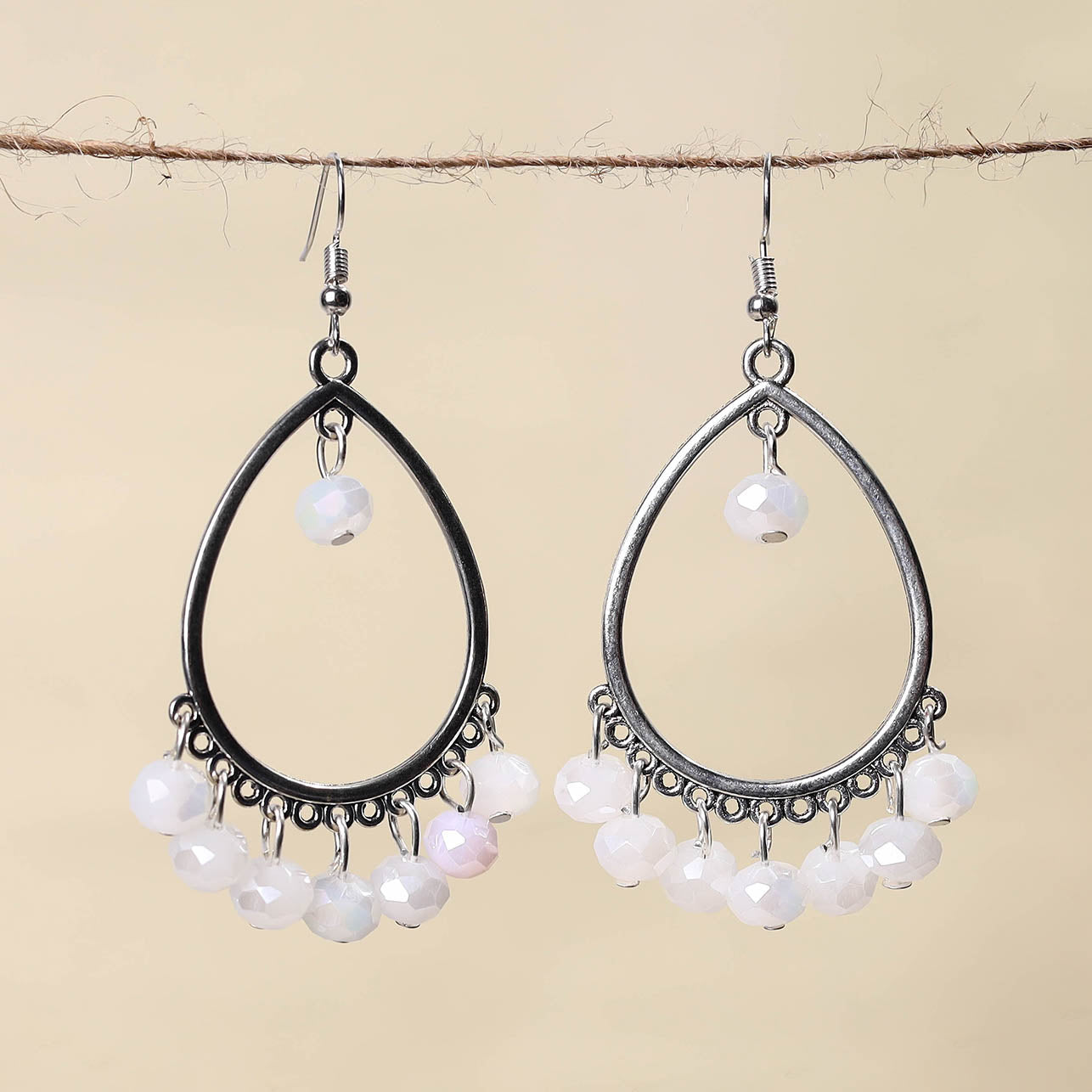White - handmade beaded earrings 19 - handcrafted