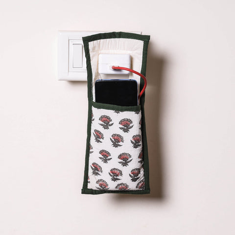 White Handmade Cotton Fabric Mobile Charging Holder 