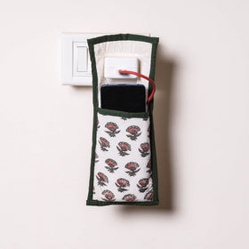 White Handmade Cotton Fabric Mobile Charging Holder 