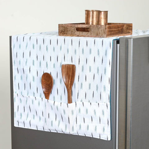 Handmade Cotton White Fridge Top Cover with Multiple Pockets