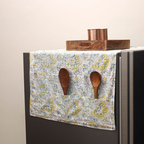 White - handmade cotton fridge top cover with multiple