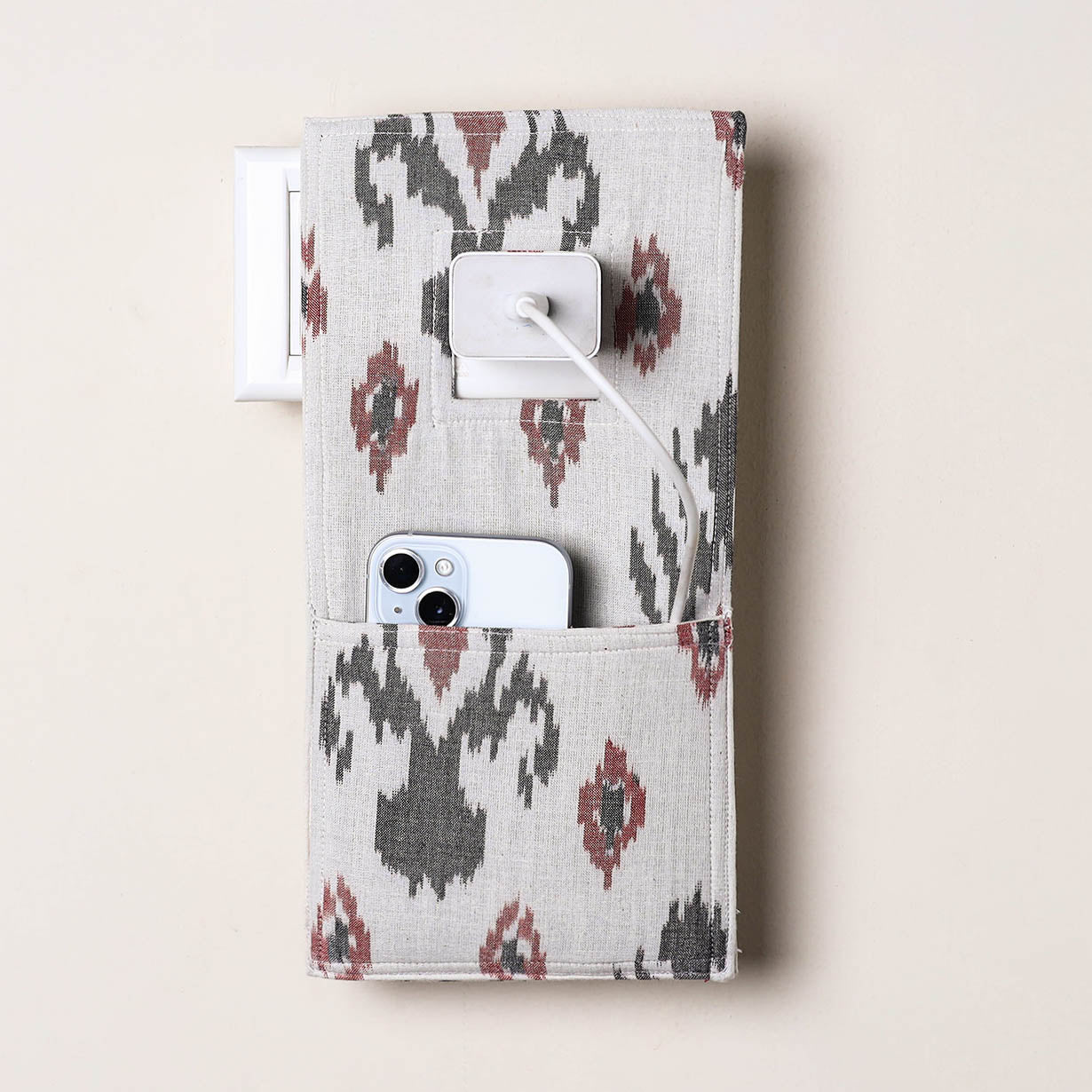 White Handmade Cotton Mobile Charging Holder