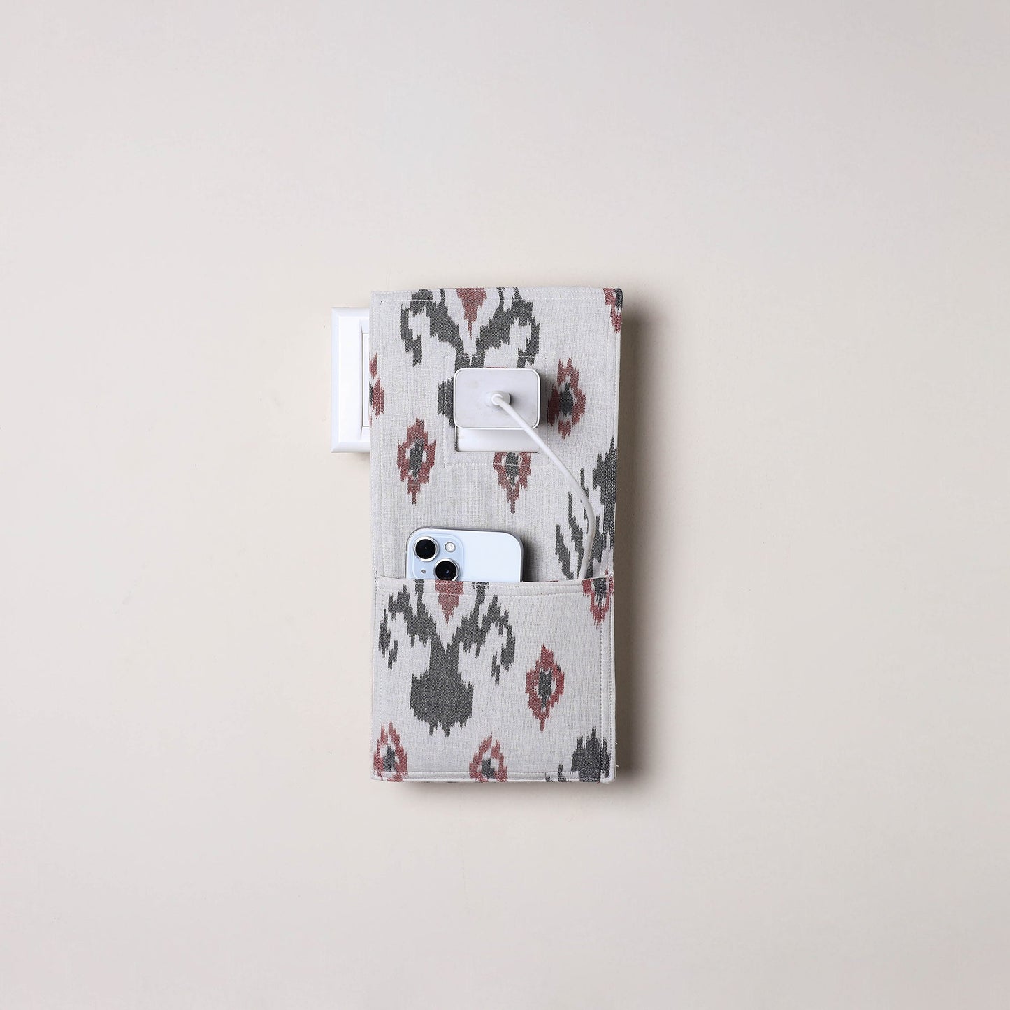 White Handmade Cotton Mobile Charging Holder