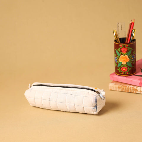 White - handmade cotton quilted pencil pouch 01