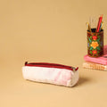 White - handmade cotton quilted pencil pouch 10