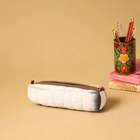 White - handmade cotton quilted pencil pouch 14