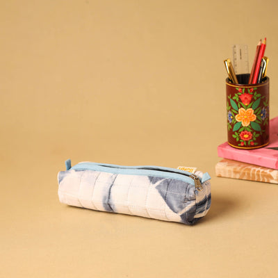 White - handmade cotton quilted pencil pouch 16