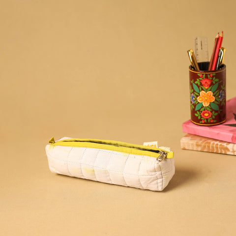 White - handmade cotton quilted pencil pouch 18