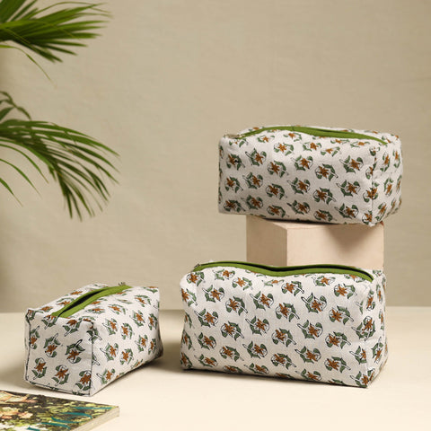  White Handmade Cotton Toiletry Bags (Set of 3)