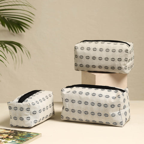  White Handmade Cotton Toiletry Bags (Set of 3)