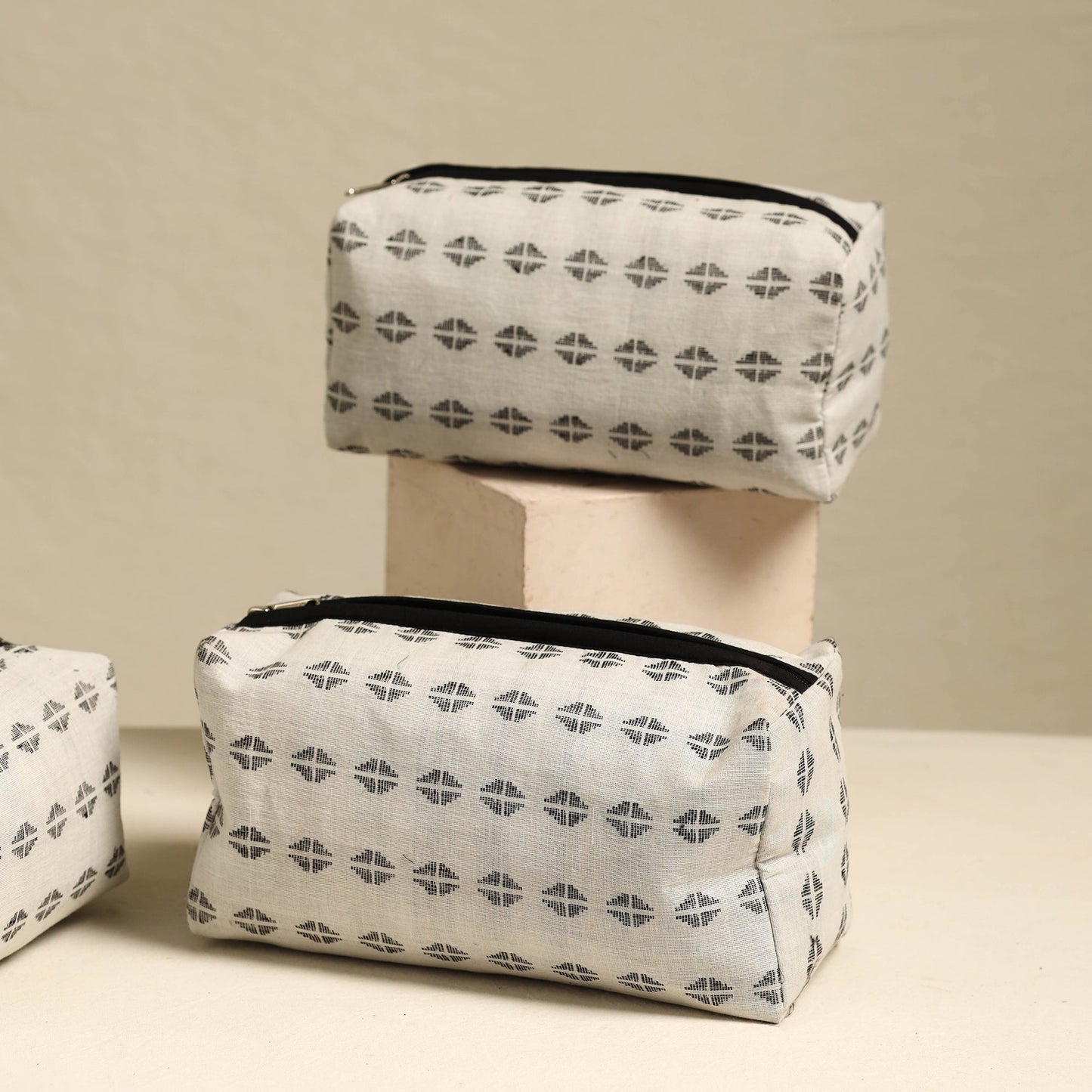  White Handmade Cotton Toiletry Bags (Set of 3)