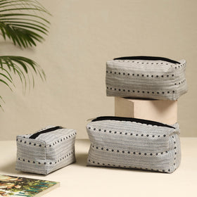  White Handmade Cotton Toiletry Bags (Set of 3)