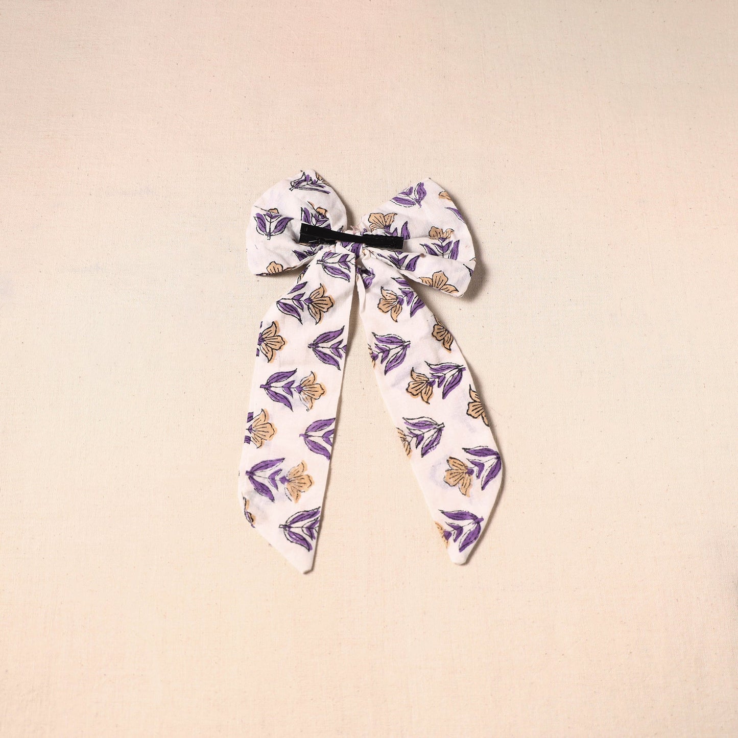 White - handmade fabric bow hair clip 09 - handcrafted