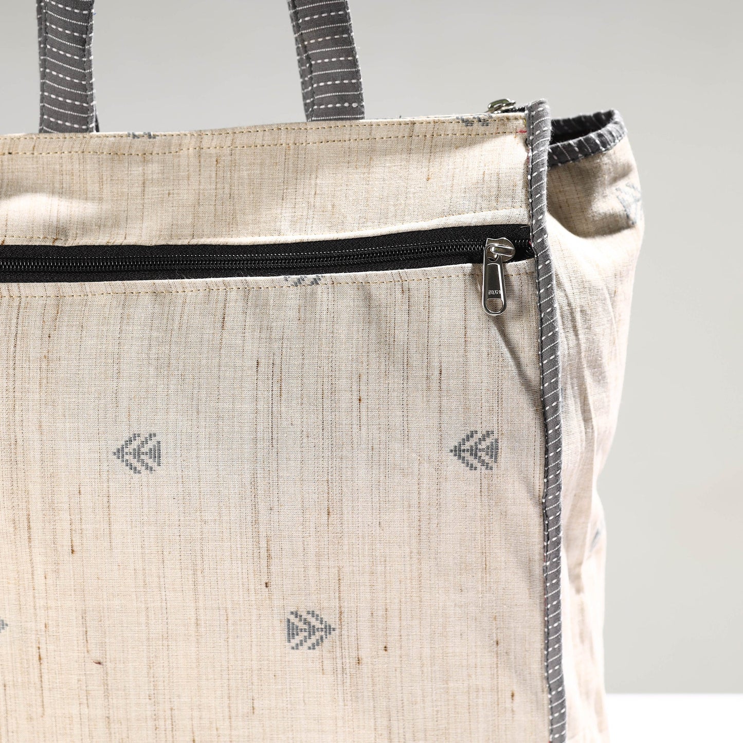 White Handmade Jacquard Cotton Shopping Bag