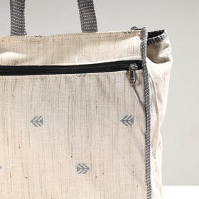 White Handmade Jacquard Cotton Shopping Bag