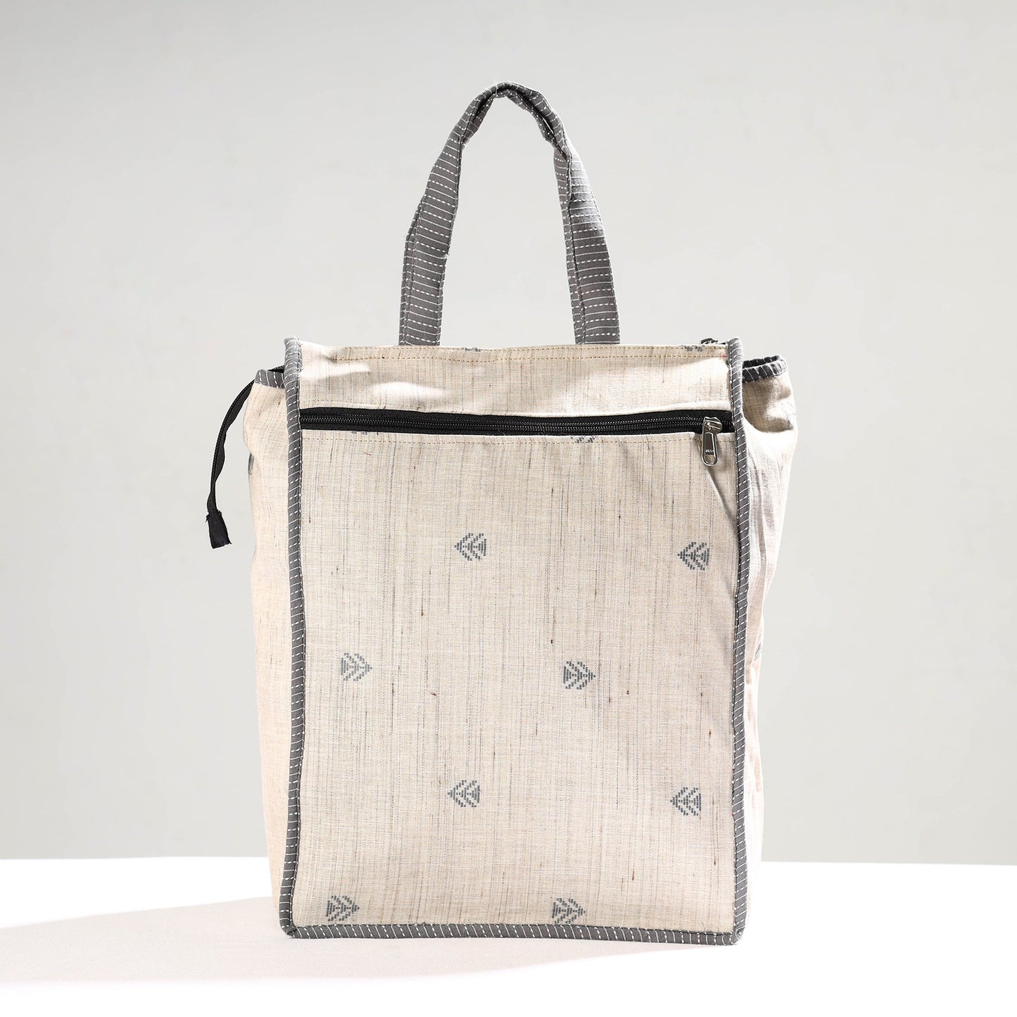 White Handmade Jacquard Cotton Shopping Bag