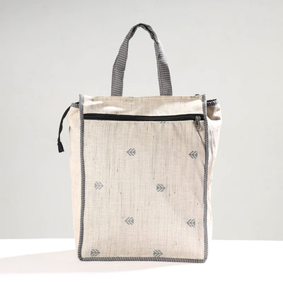 White Handmade Jacquard Cotton Shopping Bag
