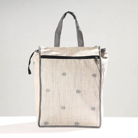 White Handmade Jacquard Cotton Shopping Bag