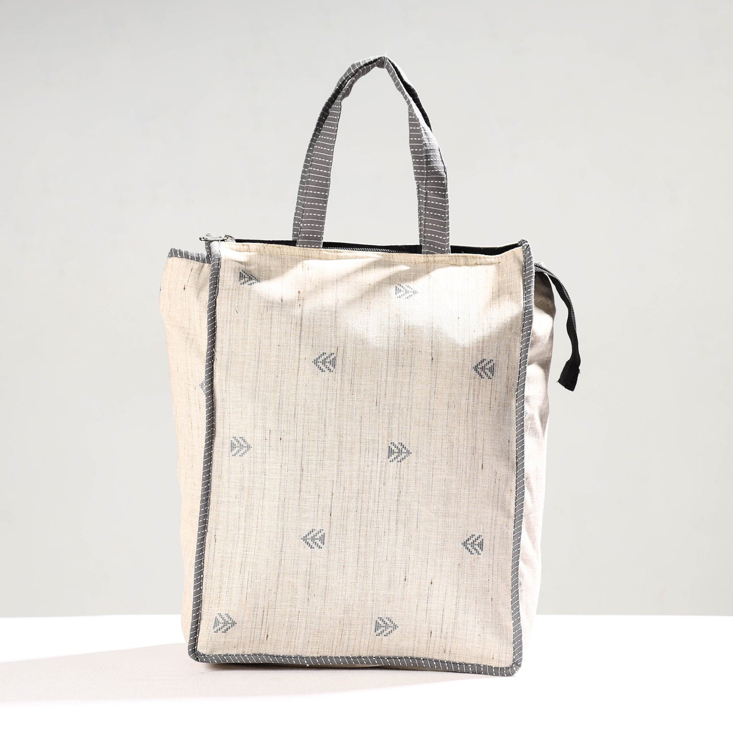 White Handmade Jacquard Cotton Shopping Bag