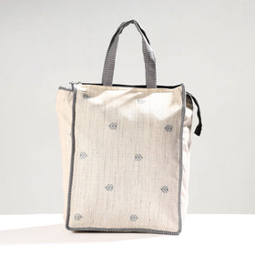 White Handmade Jacquard Cotton Shopping Bag